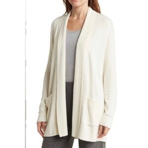 Barefoot Dreams CozyChic Lite Cardigan Sweater Cream Size Small Pockets